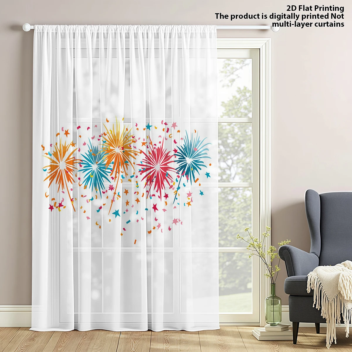 Independence Day Sheer Curtain, Good Quality  Light Reducing Voile For Living Room Bedroom Decoration,Gift, Machine Washable