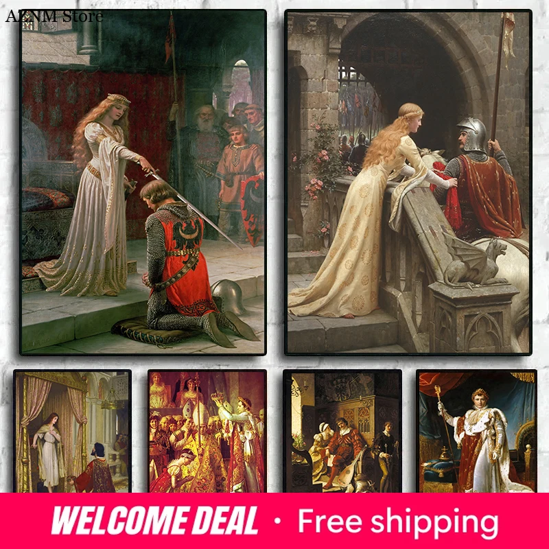 Vintage Edmund Blair Leighton Artwork The Accolade Medieval Knight Theme Canvas Painting Wall Art Posters Living Room Home De