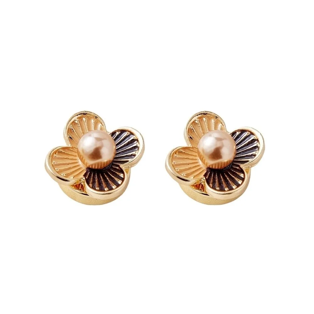 

2pcs Rhinestone Enamel Cufflinks Elegant Vintage Flower Sleeve Button Pearl Sparkling Button Cover Clip