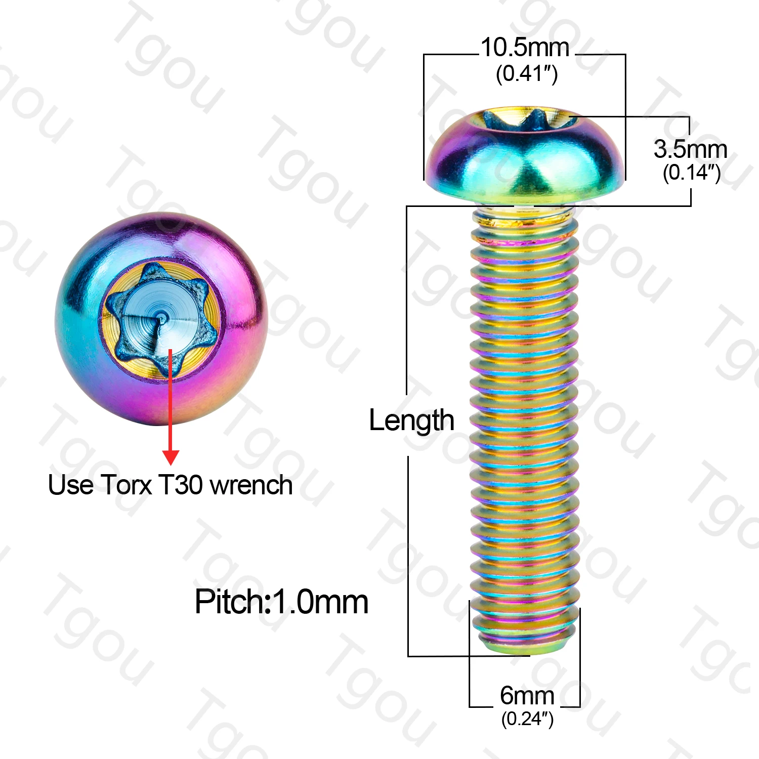 Tgou Titanium Bolt M6x10 15 20 25 30 35mm T30 Torx Head Screws for Bike Motorcycle Car Refit Fastener