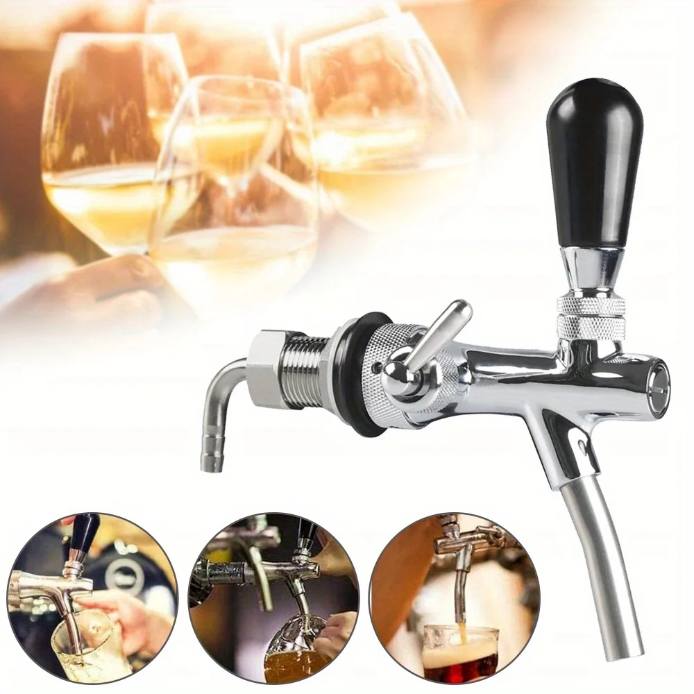 Robinet de bière à pression, en acier inoxydable, finition chromée, robinet de bière réglable pour bar à domicile