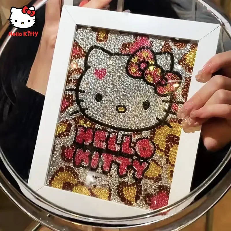 Kawaii Hello Kitty Hands Diamond Painting with Frame Diamond Stickers Birthday Gift for Children Handmade DIY for Kids Gifts