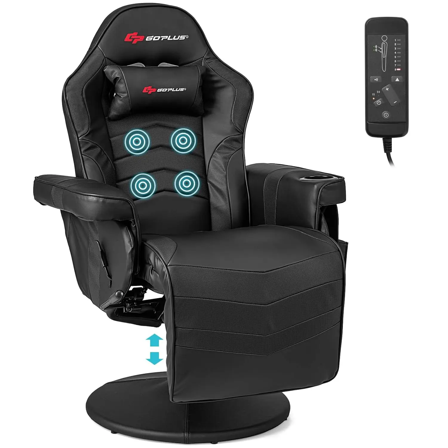 #Gaming Chair, Height Adjustable Massage Video Game Chair with Retractable Footrest, Cup Holder, Headrest, Swivel, Customized