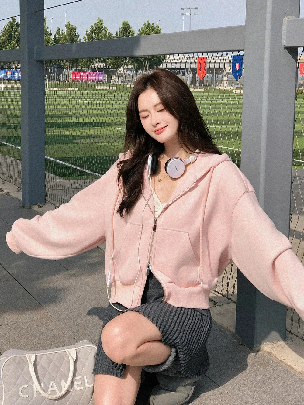 

Розовая толстовка с длинными рукавами, повседневная, свободного кроя, для ранней весны, новинка, удобная, в стиле кэжуал