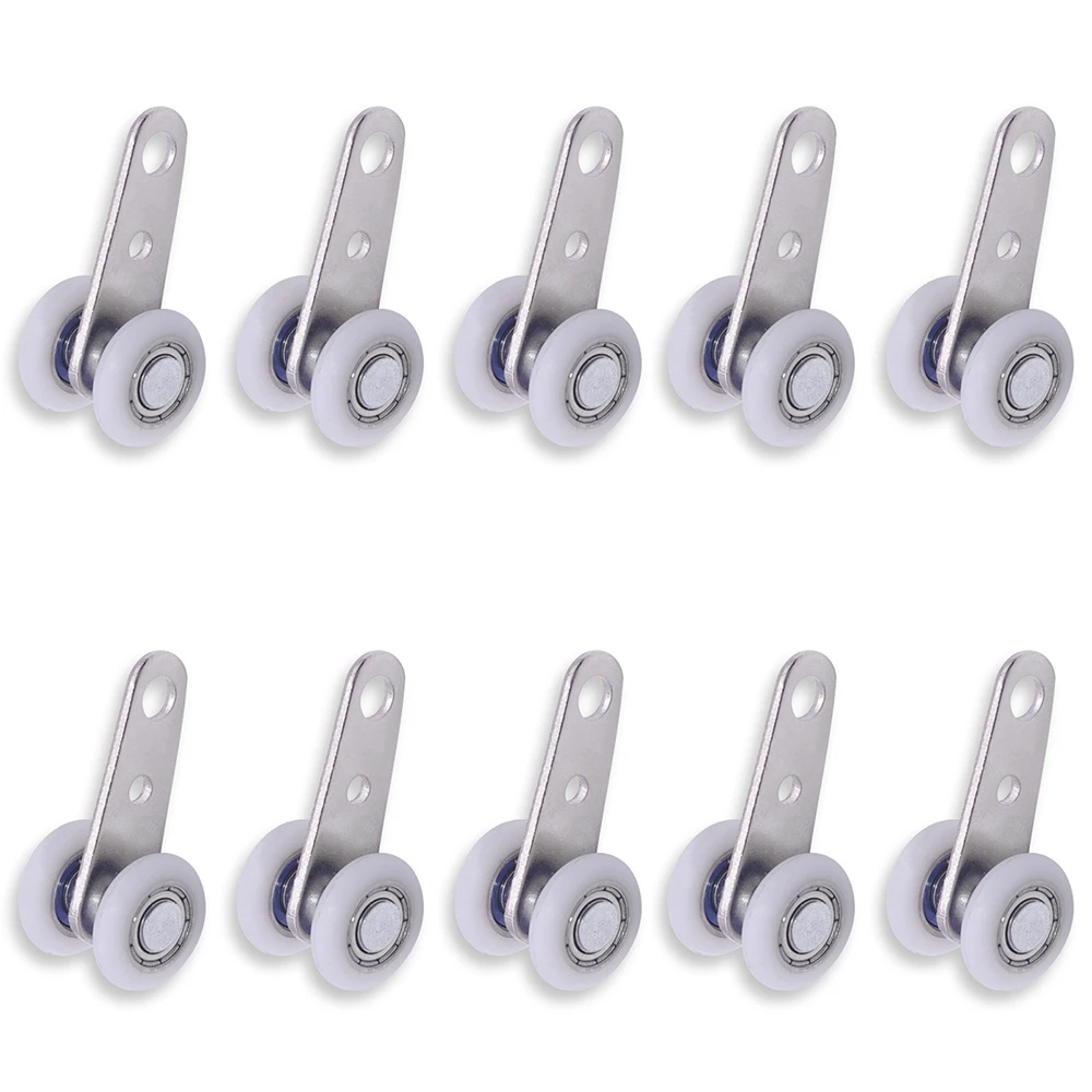 Pack of 10 45X19 mm Metal Bearing Pulley Blocks with 2 Plastic Wheels for Cabinet Sliding Doors