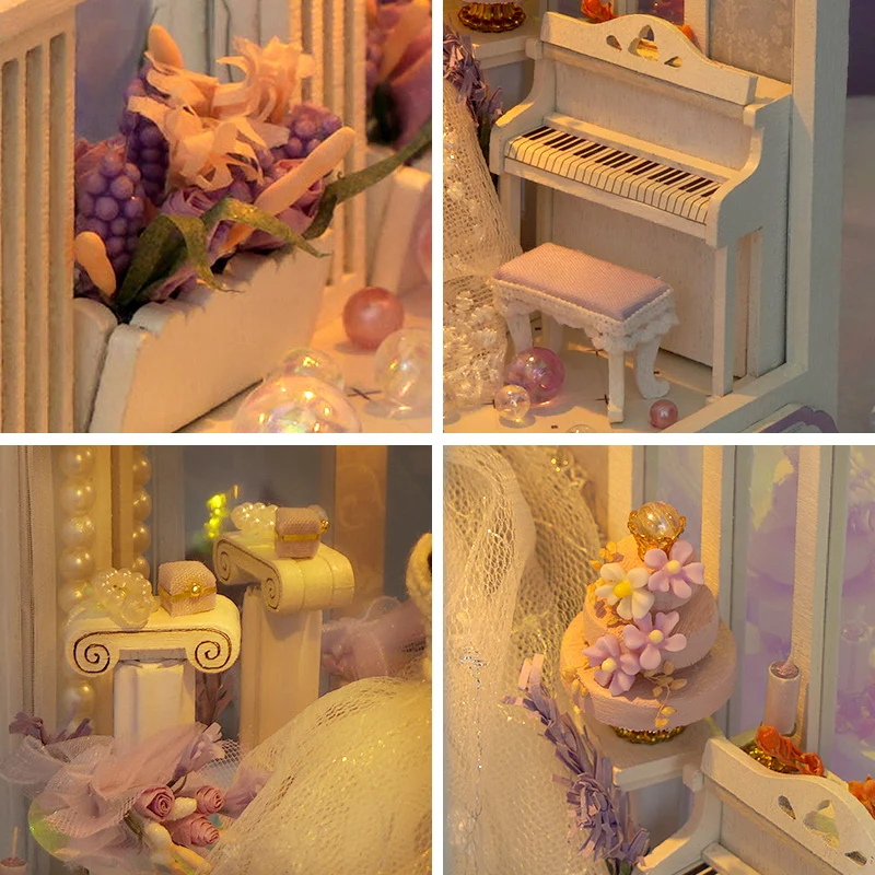 Wooden Wedding DIY Book Nook Kit Miniature Doll House 3D Puzzle Assembly Building Model Bookshelf Insert Decor Bookend For Gifts