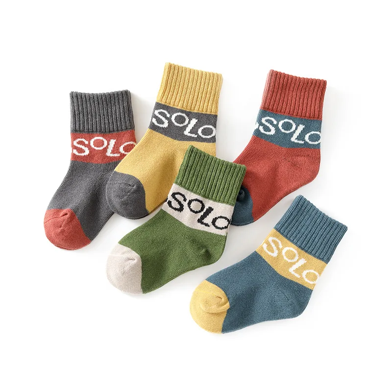 5 Pairs  1-5 Years Old Warm Children's Socks In Autumn and Winter, Soft Cotton Socks, Fashionable Striped Child Sports Socks