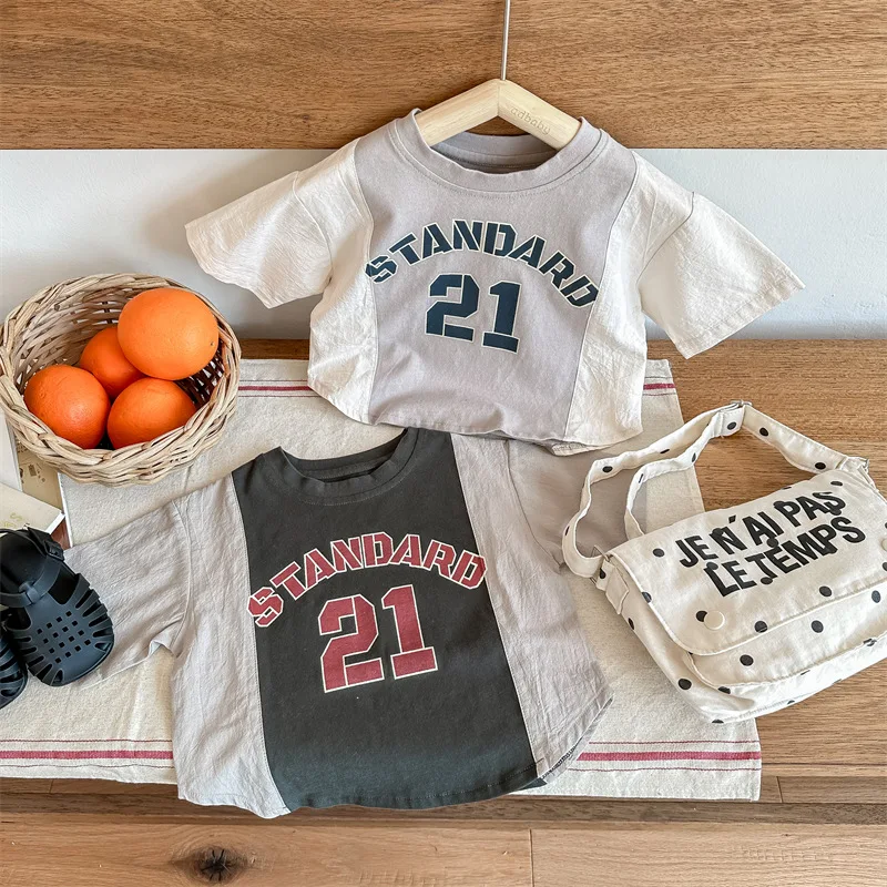 

2025 Summer New Children's Short Sleeve T Shirts Cotton Baby Girls Letter Print Tee Shirt Kids Boys Casual Tops Baby Clothes