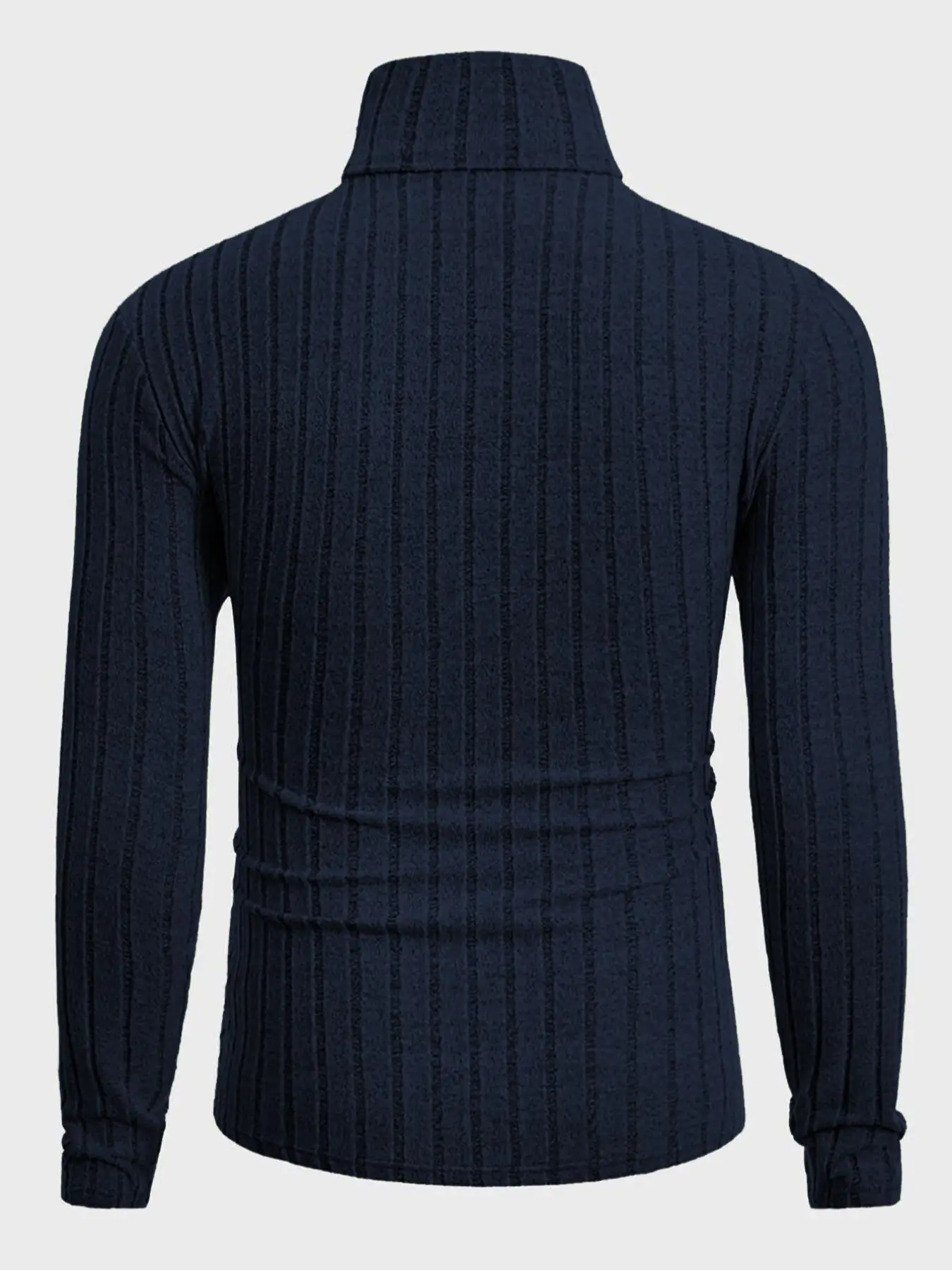 Herren Rollkragenpullover mit Langen Ärmeln, Vertikal Gestreift, Schlanke Passform, Gerippter Strickpullover, Lässiger Stretch-Unterzieher – Detail 32
