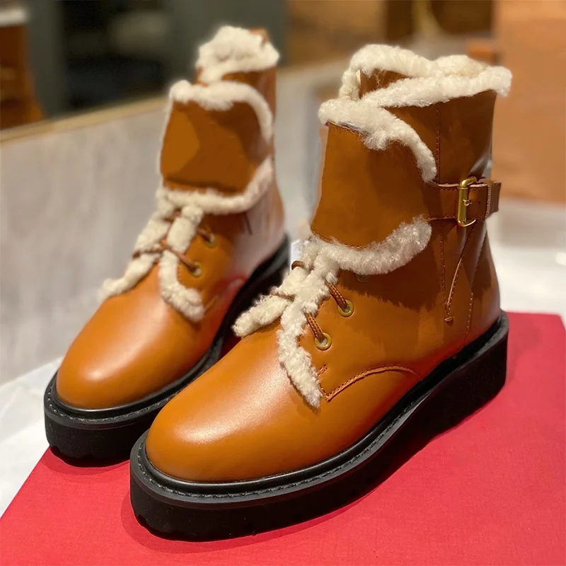 

High quality Metal snap fastener woman wool short boots are warm, comfortable and elegant popular women's winter shoes 25091042