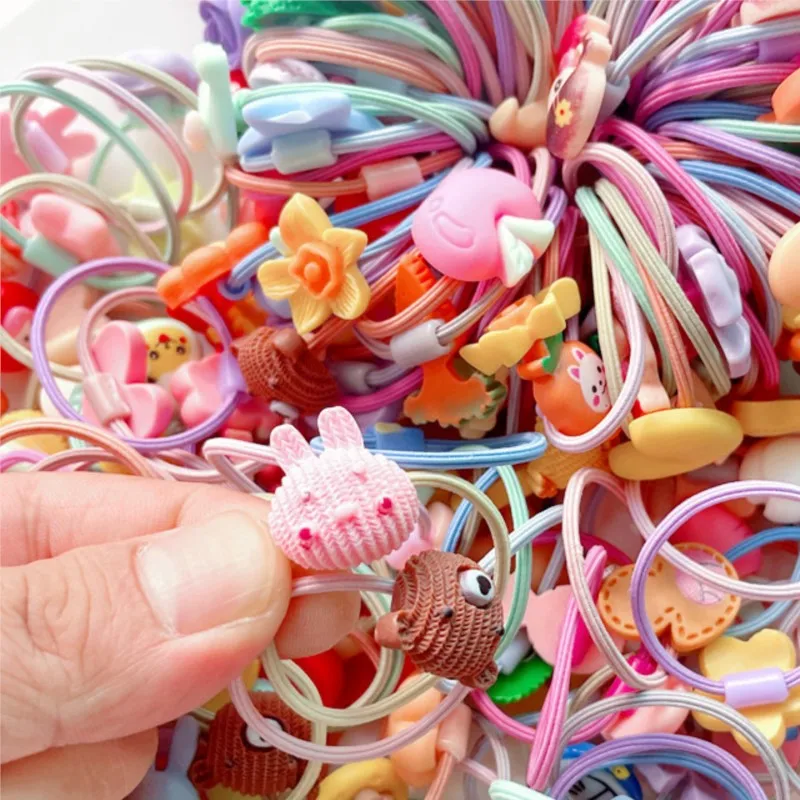 10/30/50pcs Cute Cartoon Elastic Hair Bands Ties Ponytail Holder Leagues Scrunchies Set For Baby Girl Infant Jewelry Accessories