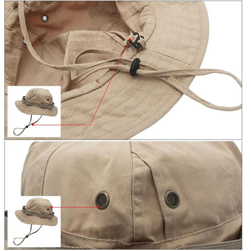 Vintage Functional Washable Sun Hat with Pocket Men Sunscreen Retro Cotton Tooling Wind Fisherman Hat for Men Outside Fishing