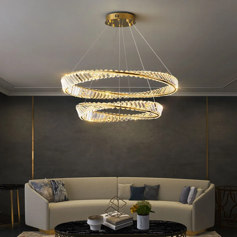 Novos lustres de cristal luxo sala estar lâmpada anel moderno quarto restaurante lobby lâmpada dna espiral design iluminação led
