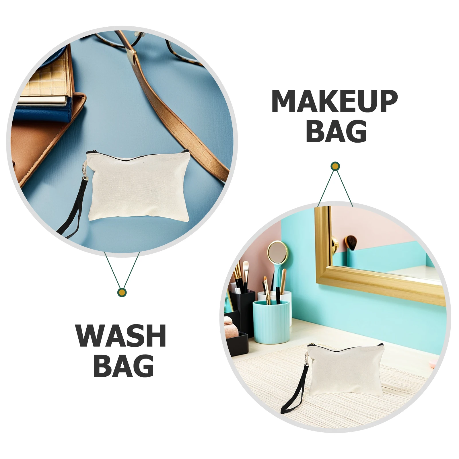 6pcs Blank Toiletry Bag Beige Hanging Makeup Organizer Travel Wash Pouch For Women Men Zipper Bag With Handles Portable