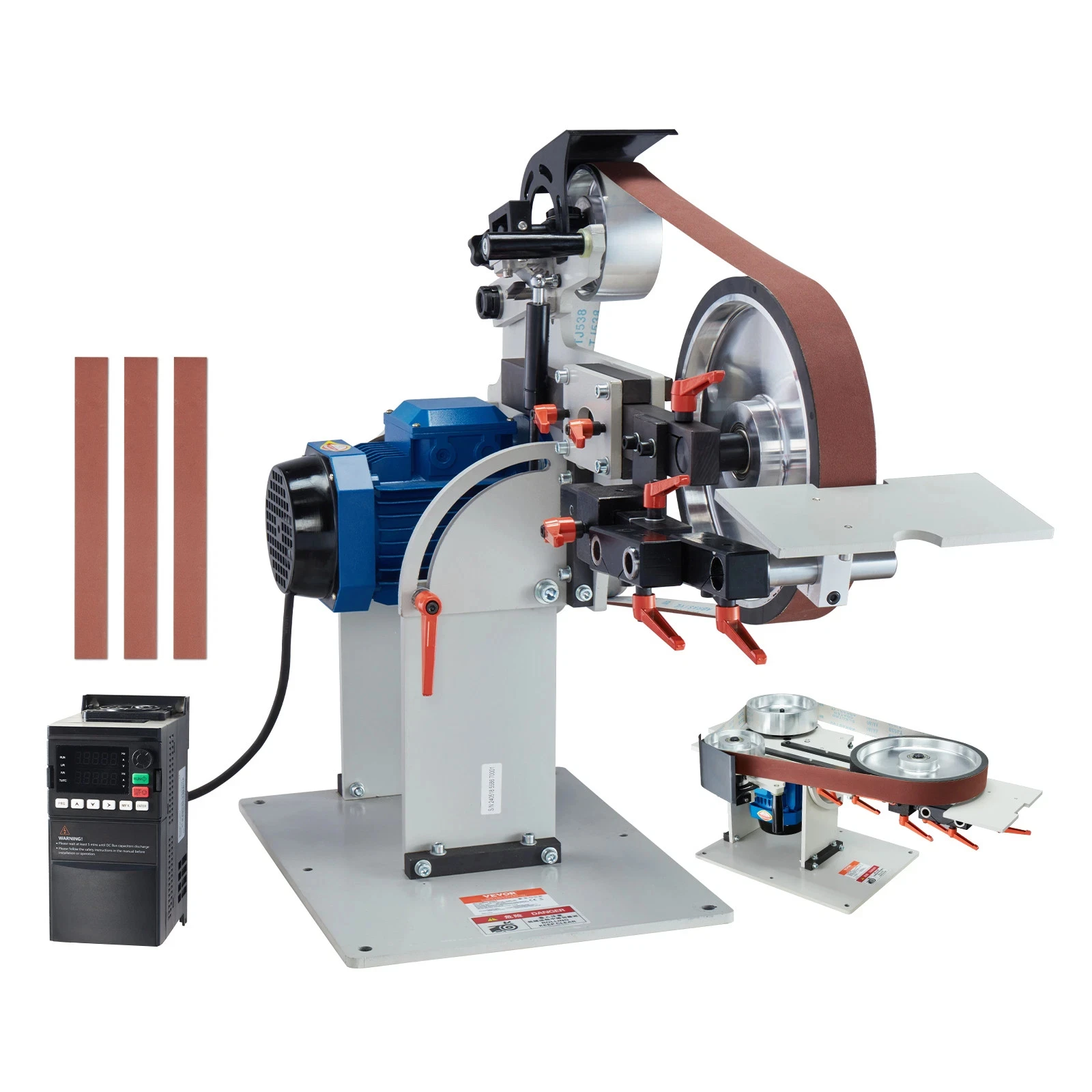 JUNZHENG Belt Grinder Sander 72 X 2-Inch Belt Polisher with VFD 3 Grinding Moulds Motor 2.2KW 380V/220V