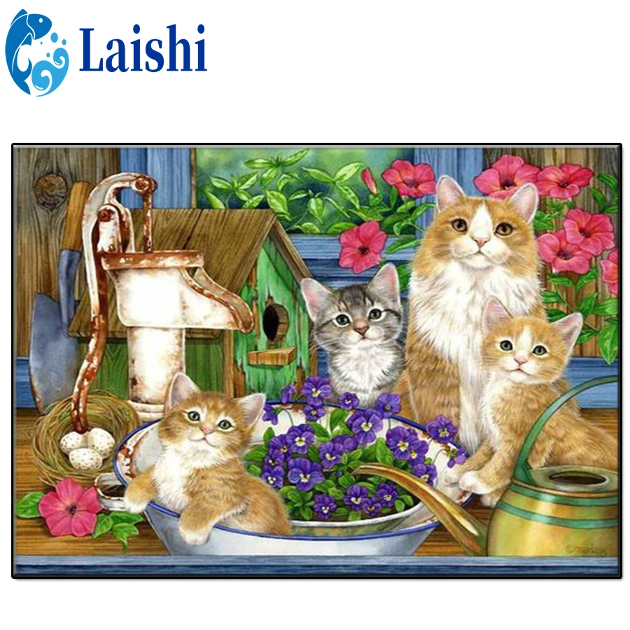 

Diamond Painting Garden landscape, cute kitten and flowers Set Hobby Art 5D DIY Full Drill Square Round Mosaic Home Decoration