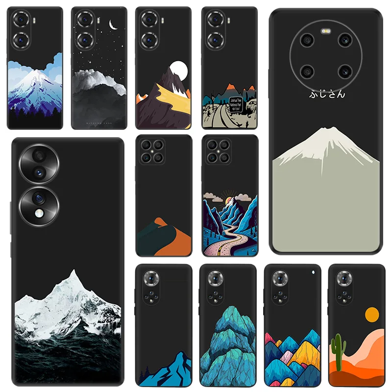 Black Matte Phone Cases for Honor X8b X8 X7 X6a X9 b 90 70 Magic5 Ice Mountain Volcano dune Huawei P40 P30 P20 Psmart Soft Cover