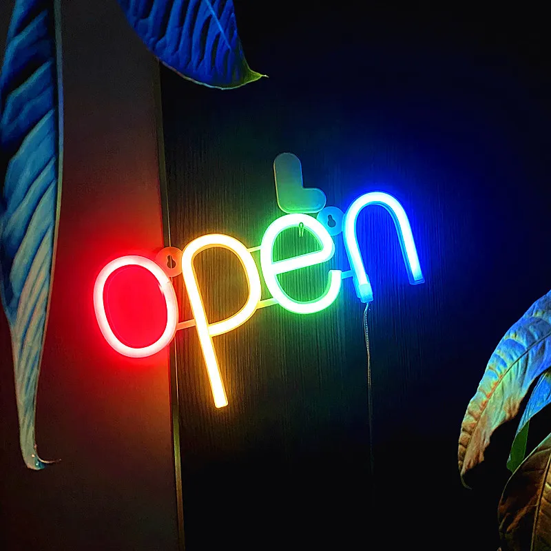 OPEN Letters Neon Sign Lights USB/Battery Powered LED Bar Light for Bedroom Room Decoration Gift Night Light Party Holiday N10