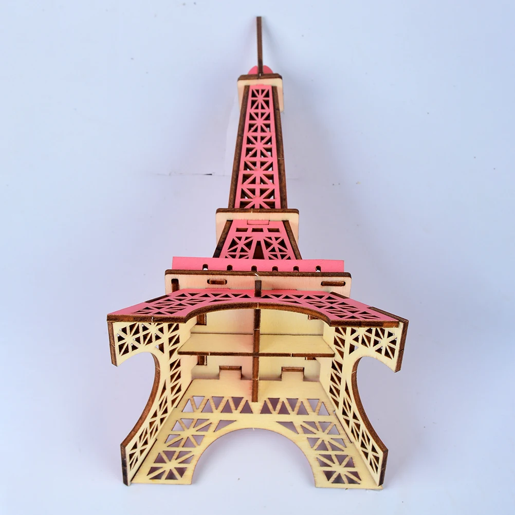 

3 D 3D Wooden Puzzle Buildings Three-dimensional Toy Eiffel Tower Jigsaw Red Kids