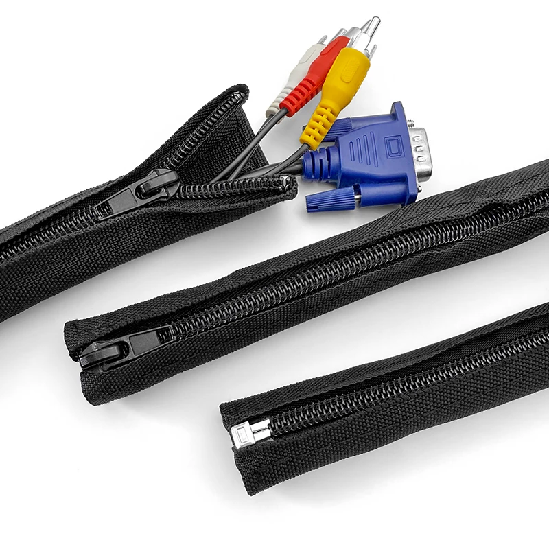 100 150cm Black Cable Organizer Zipper Type TV Computer Cable Sleeve Insulated Protective Office Cable Hidden Storage Management