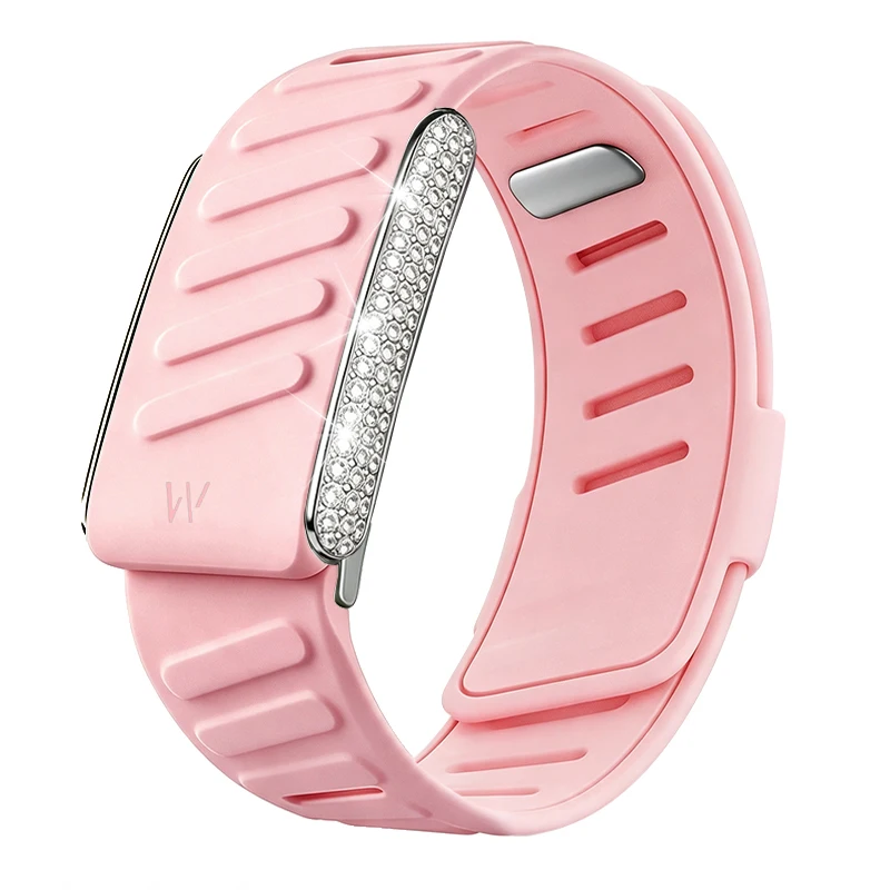 Diamond-Embedded For Whop5.0 Straps Slicone Elastic Shiny Wristband with Full-Diamond Silver Metal U-Frame Bands