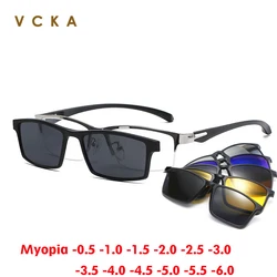 VCKA 6 In1 Polarized Myopia Sunglasses Men Women Magnetic Clip On Glasses Alloy Optical Prescription Half Frames Retro Eyewear