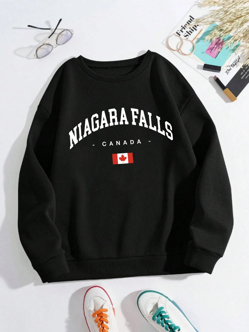 Niagara Falls Canadá Imprimir Pulôver Feminino Y2K Lã All-Match Moletom O-pescoço Solto Streetwear Roupas Casuais de Outono