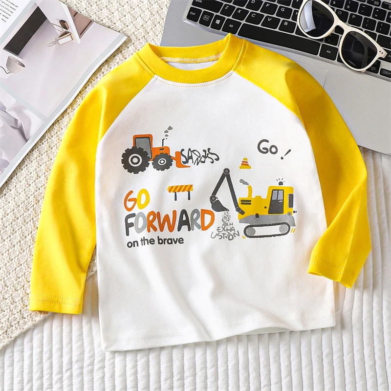 Kids Raglan Long Sleeve T‑Shirt Cute Print Baby Boys Girls Tops Spring Autumn Cotton Color Block Children Tees Toddler Clothing