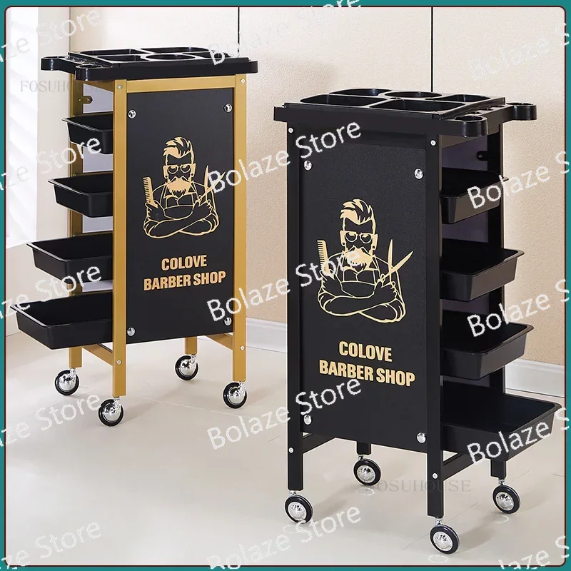 Vintage Iron Trolley Hair Salon Auxiliary Cart Multi-layer Partition Rolling Cart Mobile Pulley Rust-proof Barber Shop Trolley