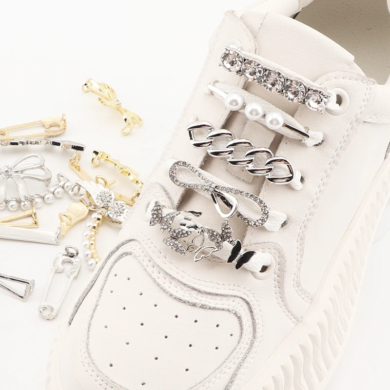 Luxury Shoe Charms Gold Silver Decoration Clip Shoe Laces Faux Jeweled Vintage Women Sneakers Casual Shoelaces Accessories 1Pcs