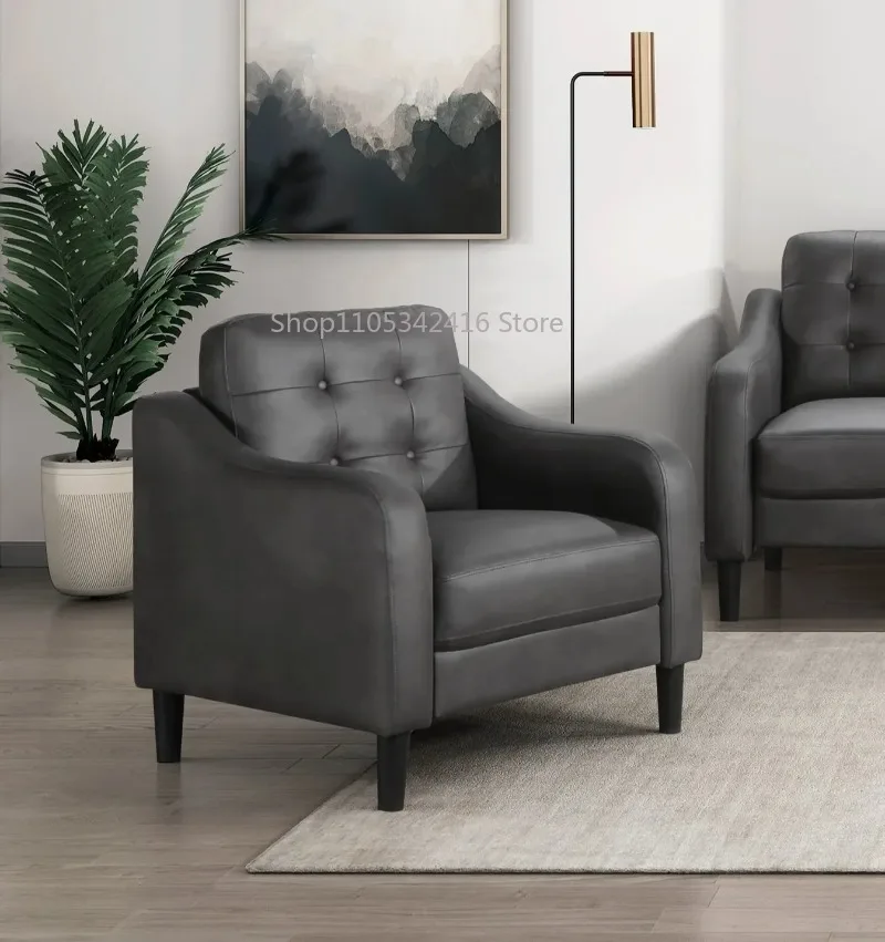 1pc Gray Polished Microfiber Chair, Button Tufted Contoured Arms Solid Wood Frame Casual Living Room Furniture​