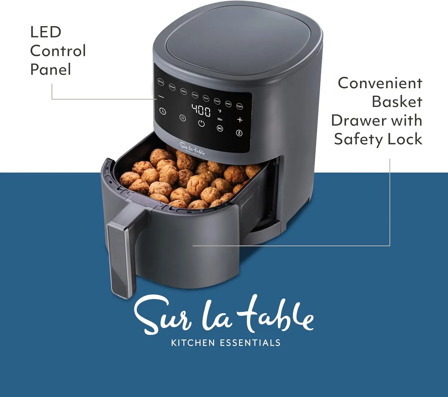 مقلاة هوائية رقمية مع شاشة ليد تعمل باللمس ، 8 إعدادات مسبقة ومؤشر اهتزاز ، هش مثالي ، مقلاة هوائية ، خبز ، رو ، ربع