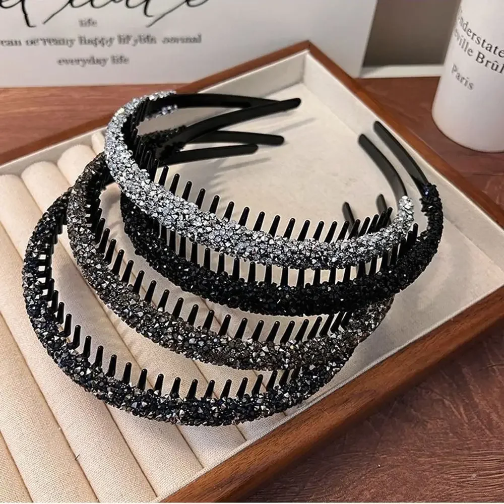 Rhinestone Hair Hoop Fashion Women Headwear Non-slip with Teeth Hairband Shiny Headband Hair Accessories