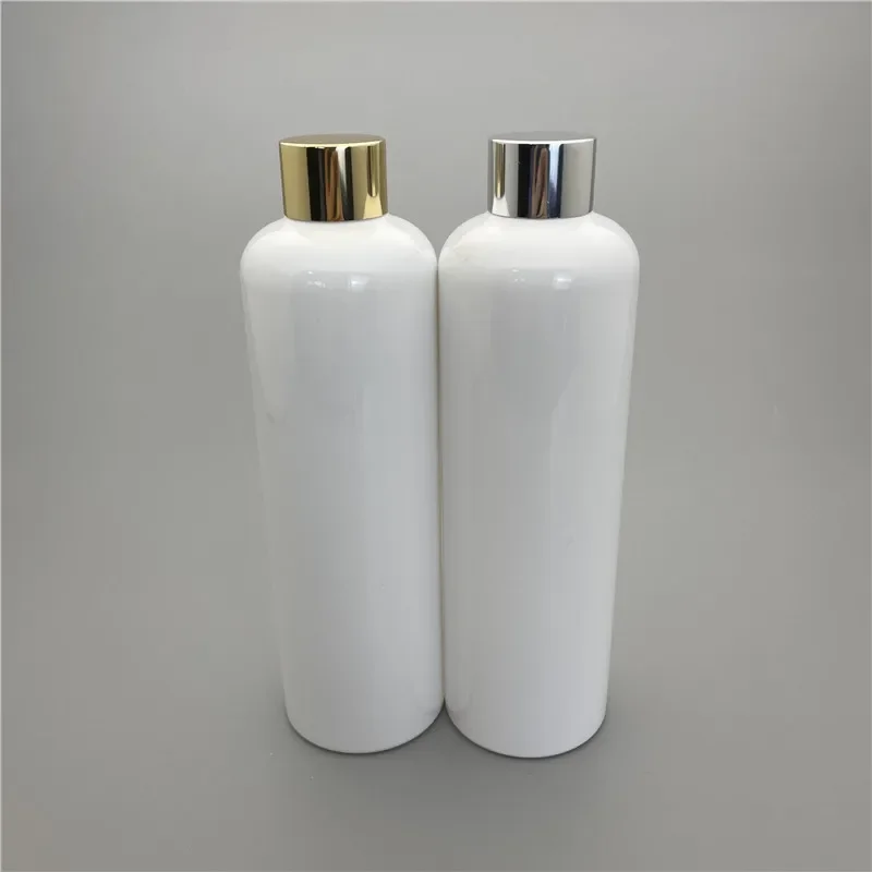 

White 350ML X 20 Silver Gold Screw Lid Cosmetic Container With Anodized aluminum Cap Moisturizing Water Plastic Packaging Bottle