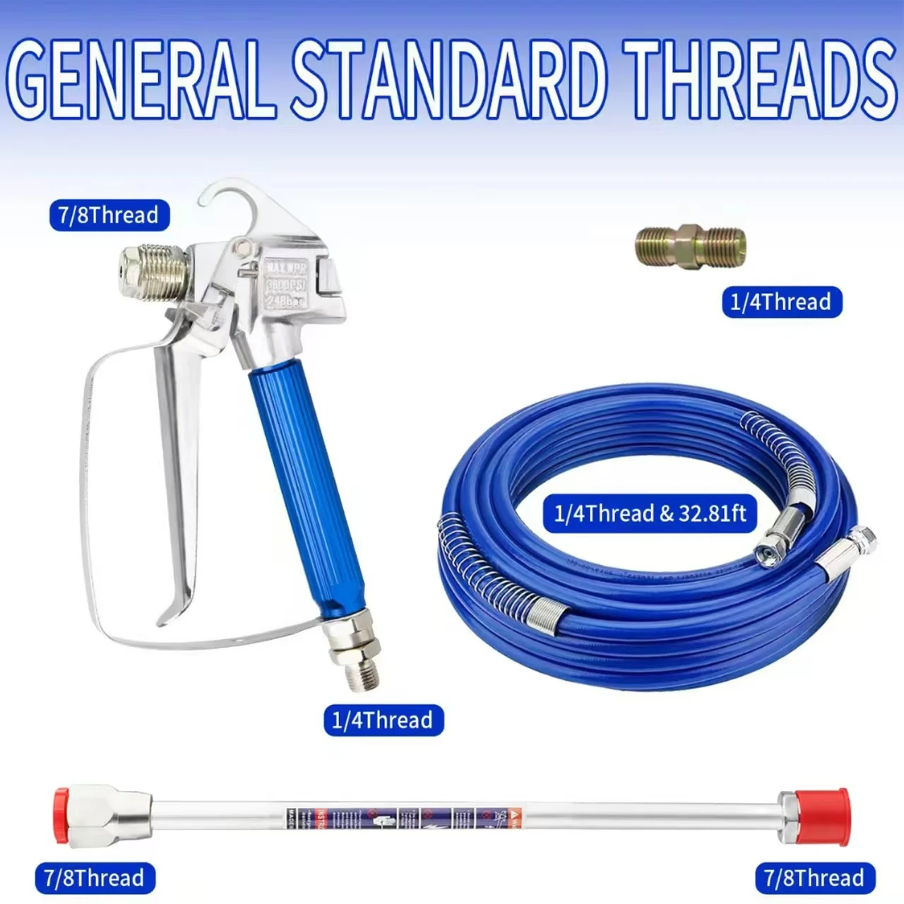 17PCS Airless Paint Sprayer Gun Kit 3600PSI High Pressure Spray Gun with 5 Reversible Tips 211 313 415 517 623 Tip Guard Extension Pole 50FT Hose Filters for Wall Furniture DIY view 4