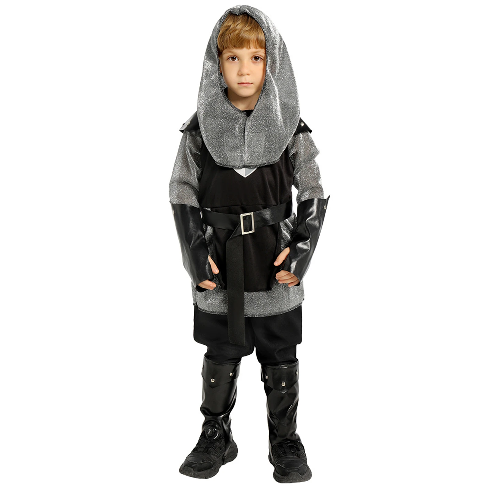 AwwCos Disfraz de caballero medieval para niños, conjunto de disfraz de caballero dragón con cubrebotas, sin pantalones, disfraz de cosplay de Halloween