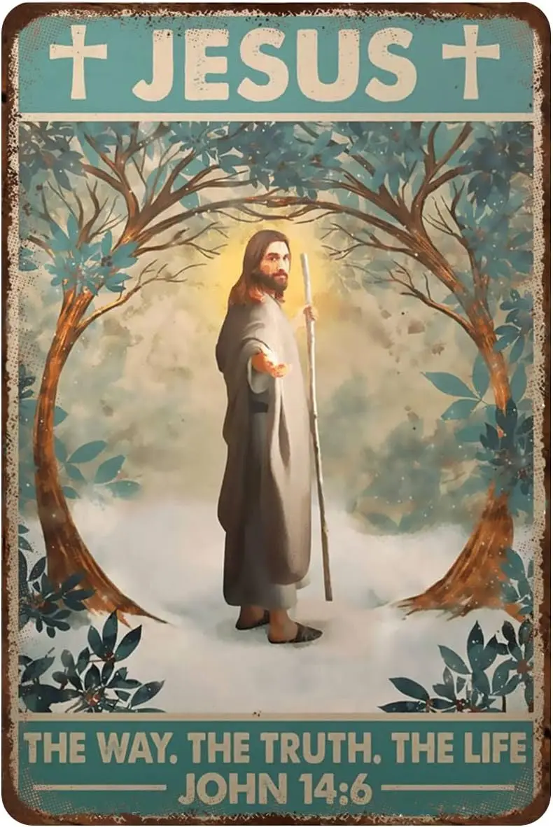 Retro Metal Tin Sign The Way The Truth The Life, Jesus Wall Art Jesus Wall Sign Novelty Bedroom Living Room Home Office Wal sign