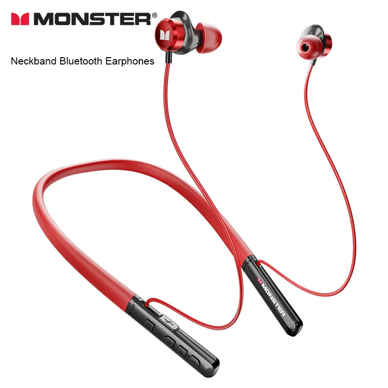 

Monster Outdoor Sports Earphones Wireless Bluetooth Headphones HiFi HD Call Stereo Music Neckband Headset with Button Function
