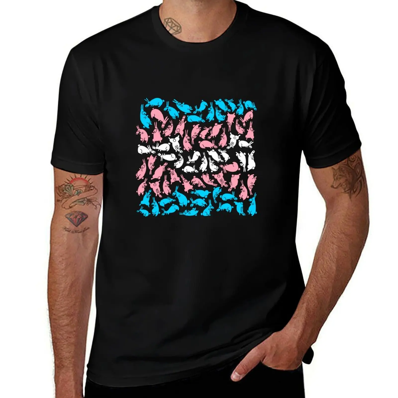 Trans bunny pride T-Shirt Soft Basic Cotton Short Sleeve Tee T-Shirt