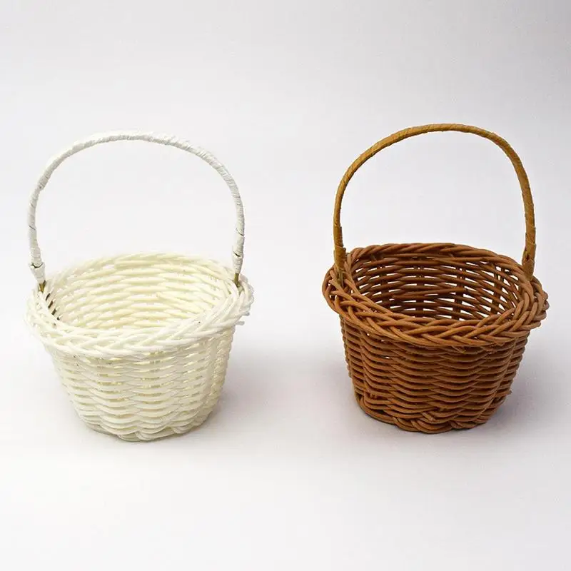 Flower Rattan Basket With Handle Girls Food Flowers Woven Storage Baskets For Family Wedding Party Decoration Home Decor