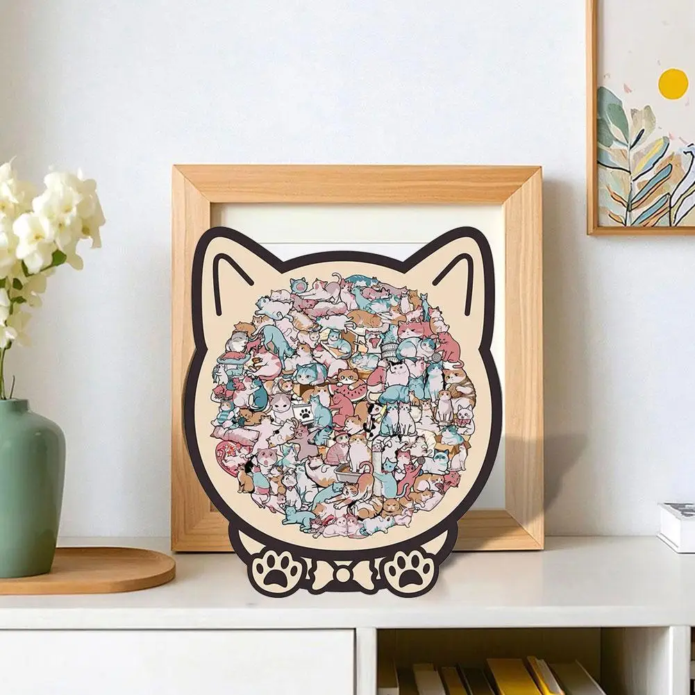 Unique Wooden Cat Jigsaw Puzzle for Adults, Challenging Animal Puzzle with Cute Cat Shapes, Perfect Gift for Cat Lovers & Home