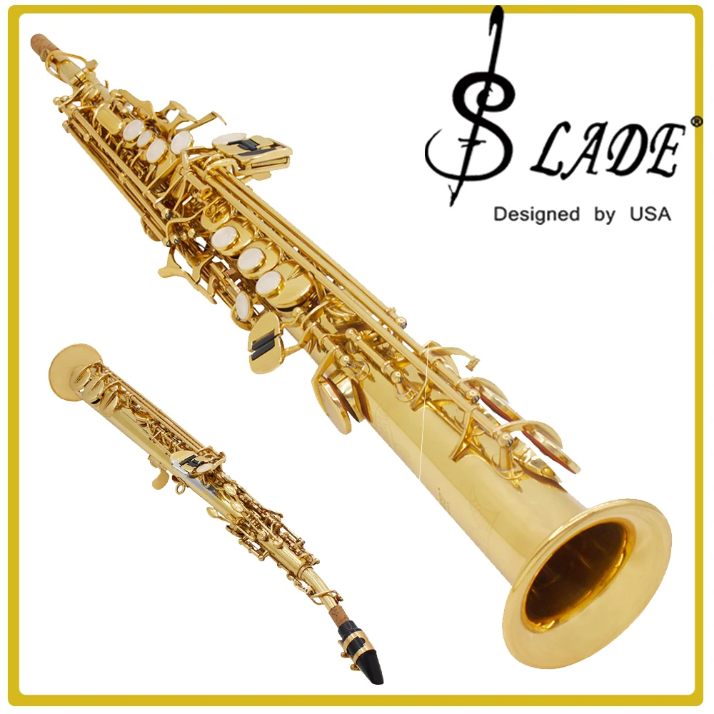 Gold Soprano Saxophone SLADE Bb B Flat Straight Tube Soprano Sax Brass Body Professional Woodwind Instrument with Case Parts