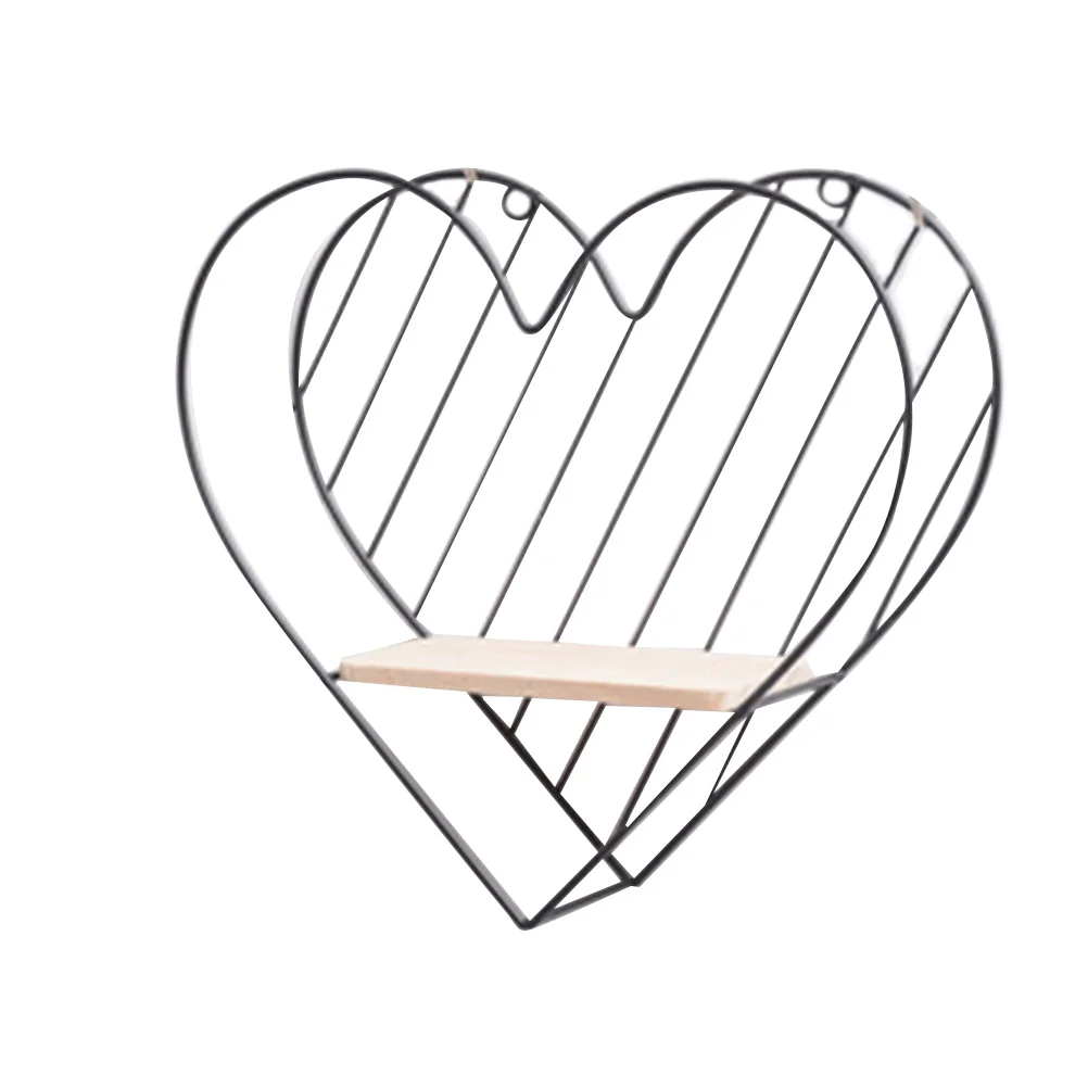 

Heart Shape Wall Hanging Rack Home Decor Iron Stand Black Wooden Stylish Living Room Shelf Storage Display