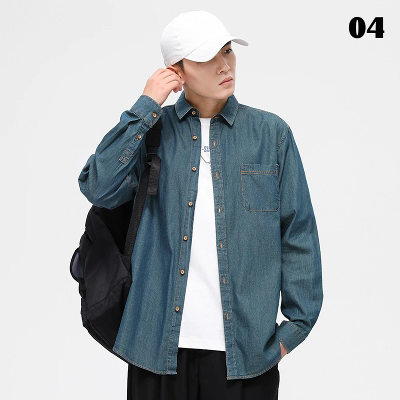 Spring Autumn Vintage Baggy Jacket Mens Denim Shirt Fashion Harajuku Long Sleeve Tops Trend Streetwear Oversized Male Clothing