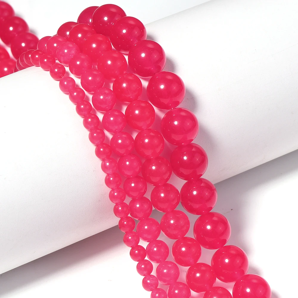 1strand/lot 4/6/8/10mm Light Hotpink Natural Chalcedony Stone Beads Round Loose Bead for DIY Bracelet Necklace Jewelry Making