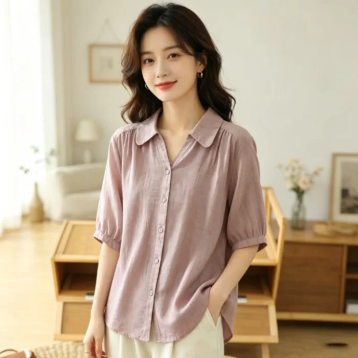 

plus Size Women's Shirt Summer Fashionable Turn-down Collar Loose Short Sleeve Breathable Outerwear Top Trendy Commute Style