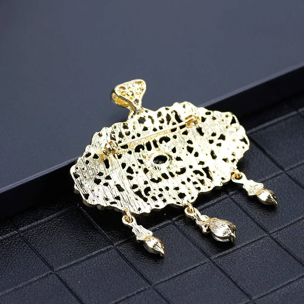 Sunspicems Gold color Morocco Brooch for Women Algeria Caftan Robe Tassels Brooch Arabesque Pins Ethnic Muslim Wedding Jewelry