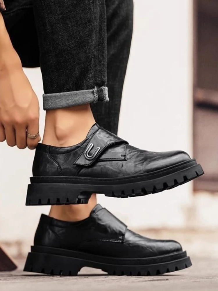 

Мужская социальная обувь на платформе с круглым носком, весенне-осенняя обувь, дешевая элегантная и классическая модельная обувь 2023 года, трендовая мужская обувь