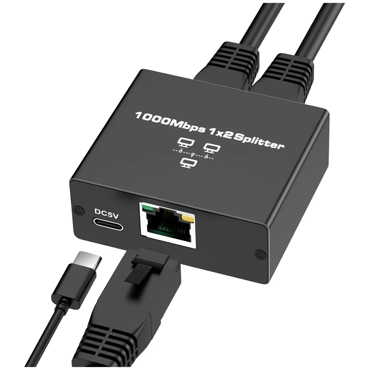 NEW Ethernet Splitter 1 to 2 High Speed Ethernet Switch 1000Mbps 2 Port Gigabit Ethernet Splitter Splitter with Power Cord