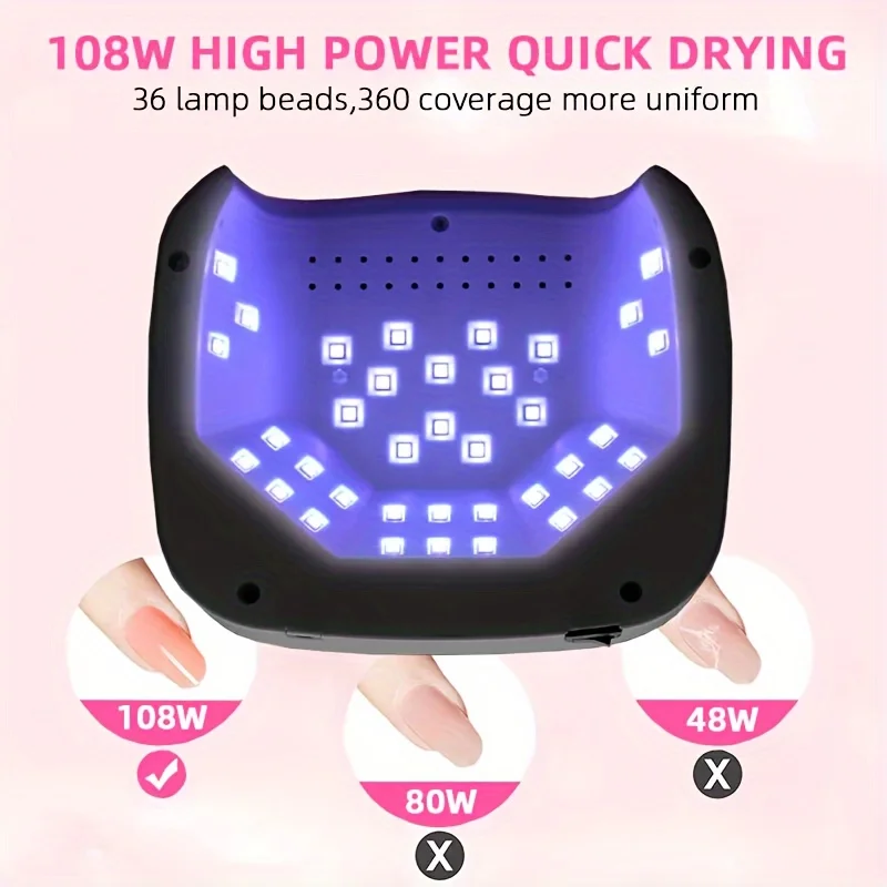 108 W Akumulatorowa suszarka do paznokci UV LED z 36 koralikami Bezprzewodowa lampa do manicure i utwardzania wszystkich żelowych lakierów do paznokci w domu DIY Salon